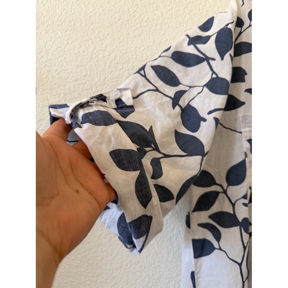 New Collection Womens Blue White Leaf Print Cotton Shirt Dress Tunic Italy 1X - Picture 10 of 16
